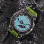 Ga2100 Blue Dial White Escale Lime Green Rubber Strap Watch
