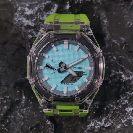 Ga2100 Blue Dial White Escale Lime Green Rubber Strap Watch