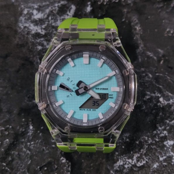 Ga2100 Blue Dial White Escale Lime Green Rubber Strap Watch