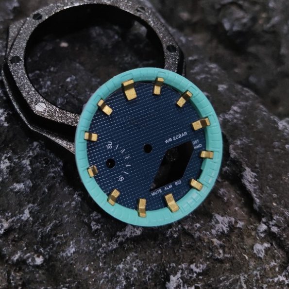 Ga2100 Dial Set Navy Blue Dial Gold Hour Marker Tiffany Blue Inner Bezel