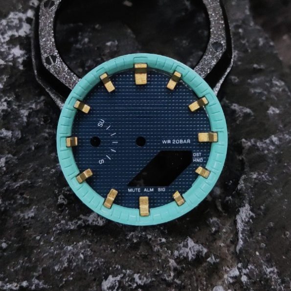 Ga2100 Dial Set Navy Blue Dial Gold Hour Marker Tiffany Blue Inner Bezel