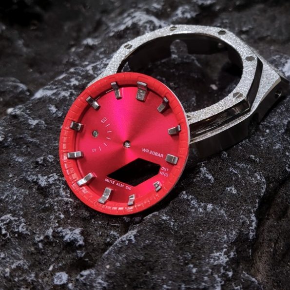 Ga2100 Dial Set Silver Hour Marker Red Mirror Dial And Inner Bezel