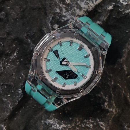 Ga2100 Embossed Tiffany Blue Dial Transparent Case Watch