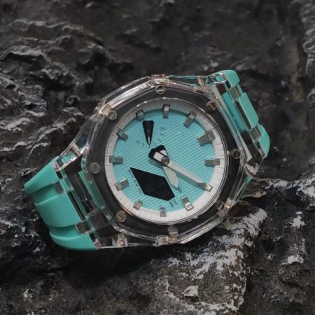 Ga2100 Embossed Tiffany Blue Dial Transparent Case Watch 