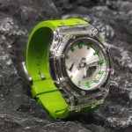 Ga2100 Green Silver Transparent Case Rubber Strap Watch