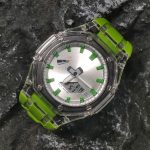 Ga2100 Green Silver Transparent Case Rubber Strap Watch