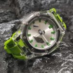 Ga2100 Green Silver Transparent Case Rubber Strap Watch 