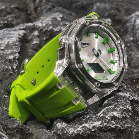 Ga2100 Green Silver Transparent Case Rubber Strap Watch