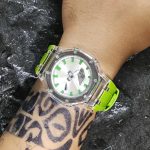 Ga2100 Green Silver Transparent Case Rubber Strap Watch