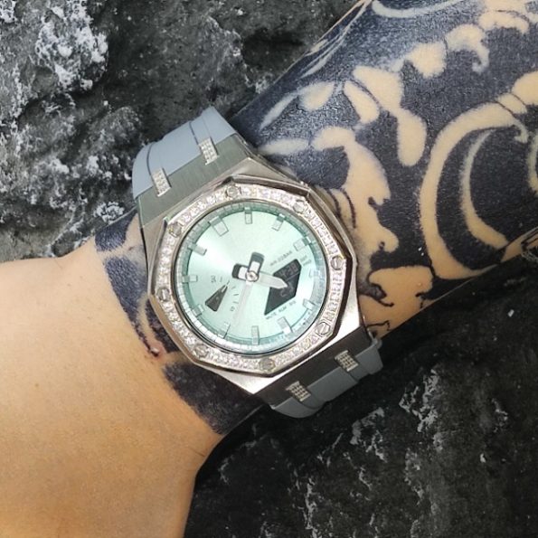 Ga2100 Green Silver Transparent Case Rubber Strap Watch