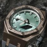 Ga2100 Mirror Light Green Dial Diamond Case Grey Rubber Strap