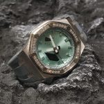 Ga2100 Mirror Light Green Dial Diamond Case Grey Rubber Strap 