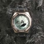 Ga2100 Mirror Light Green Dial Diamond Case Grey Rubber Strap