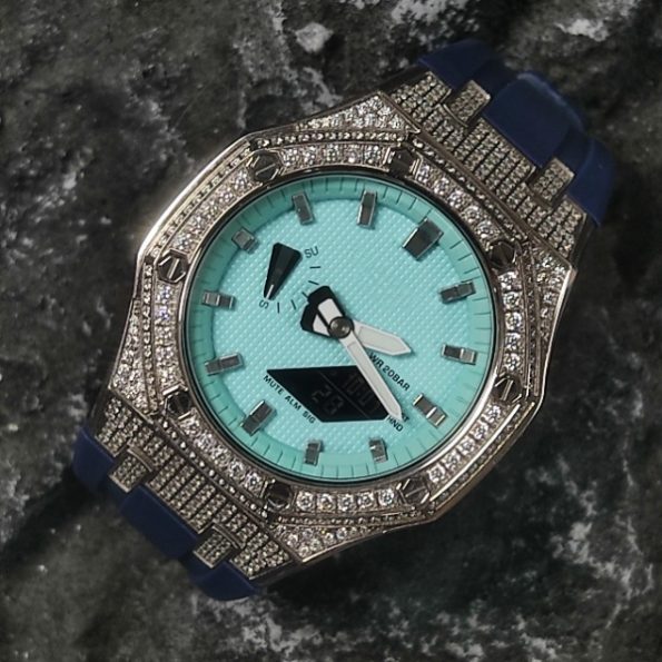 Ga2100 Navy Blue Rubber Strap Diamond Case Blue Dial Watch