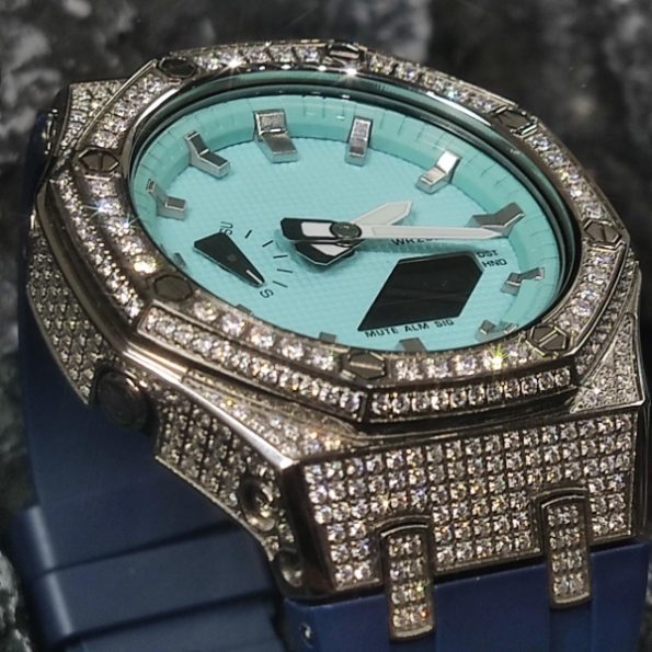Ga2100 Navy Blue Rubber Strap Diamond Case Blue Dial Watch