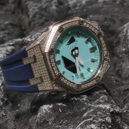 Ga2100 Navy Blue Rubber Strap Diamond Case Blue Dial Watch 