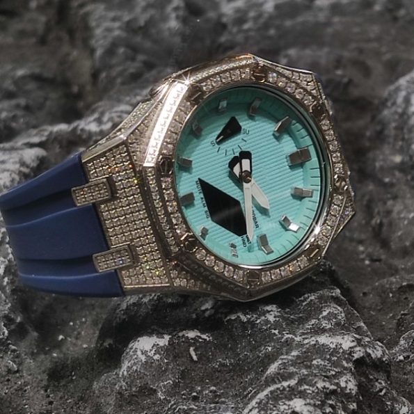 Ga2100 Navy Blue Rubber Strap Diamond Case Blue Dial Watch