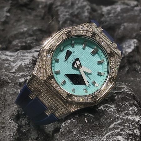 Ga2100 Navy Blue Rubber Strap Diamond Case Blue Dial Watch