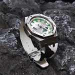 Ga2100 Polish Silver Case White Camo Rubber Strap Watch