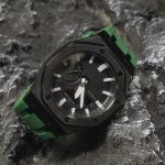 Ga2100 Polish Black Case Black Dial With White Scale Green Watch