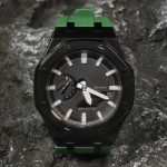 Ga2100 Polish Black Case Black Dial With White Scale Green Watch