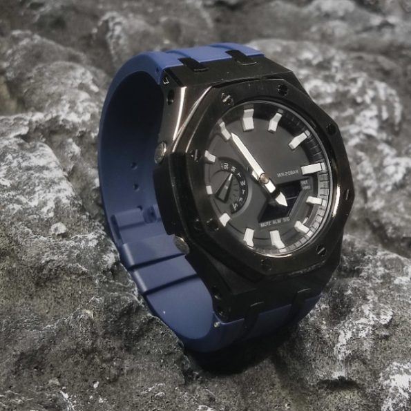 Ga2100 Polish Black Case Black Dial With White Scale Navy Blue Watch