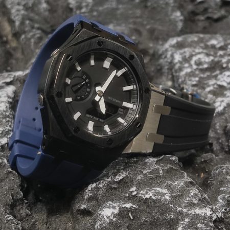 Ga2100 Polish Black Case Black Dial With White Scale Navy Blue Watch