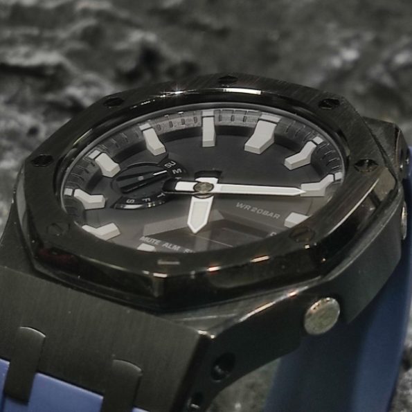 Ga2100 Polish Black Case Black Dial With White Scale Navy Blue Watch