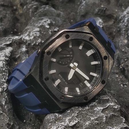 Ga2100 Polish Black Case Black Dial With White Scale Navy Blue Watch 