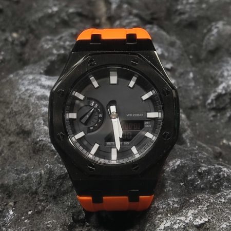 Ga2100 Polish Black Case Black Dial With White Scale Orange Watch