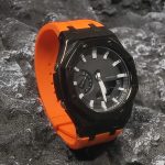 Ga2100 Polish Black Case Black Dial With White Scale Orange Watch