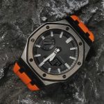 Ga2100 Polish Black Case Black Dial With White Scale Orange Watch