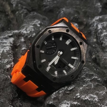 Ga2100 Polish Black Case Black Dial With White Scale Orange Watch