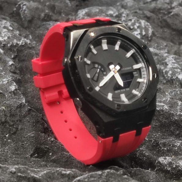 Ga2100 Polish Black Case Black Dial With White Scale Red Watch