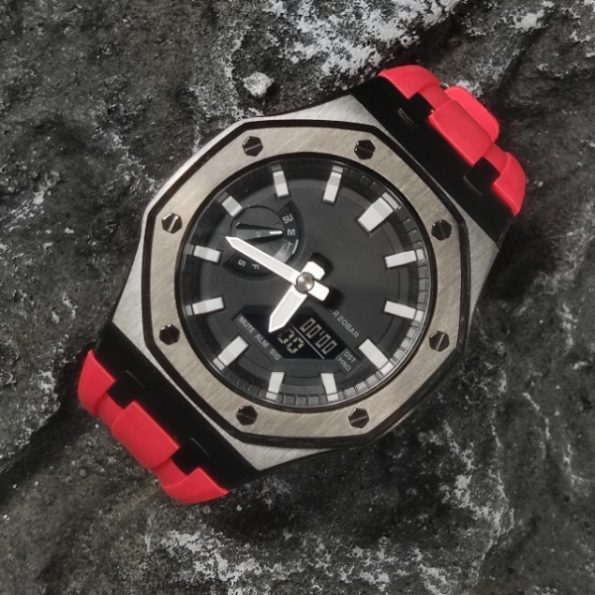 Ga2100 Polish Black Case Black Dial With White Scale Red Watch
