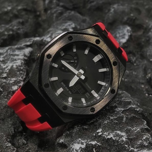 Ga2100 Polish Black Case Black Dial With White Scale Red Watch
