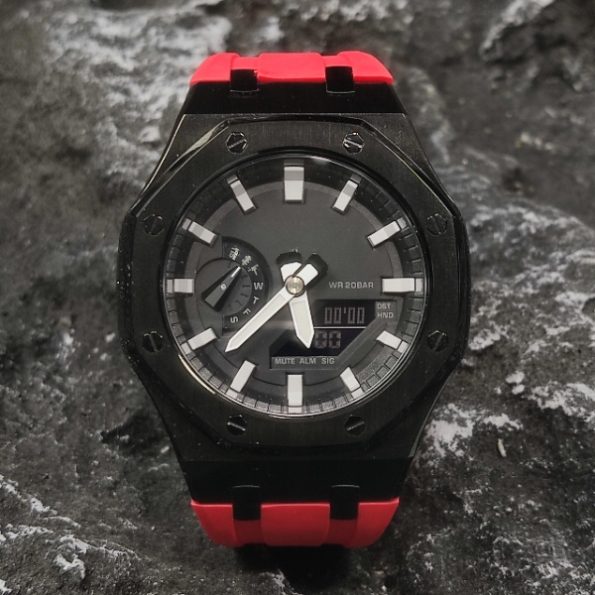 Ga2100 Polish Black Case Black Dial With White Scale Red Watch