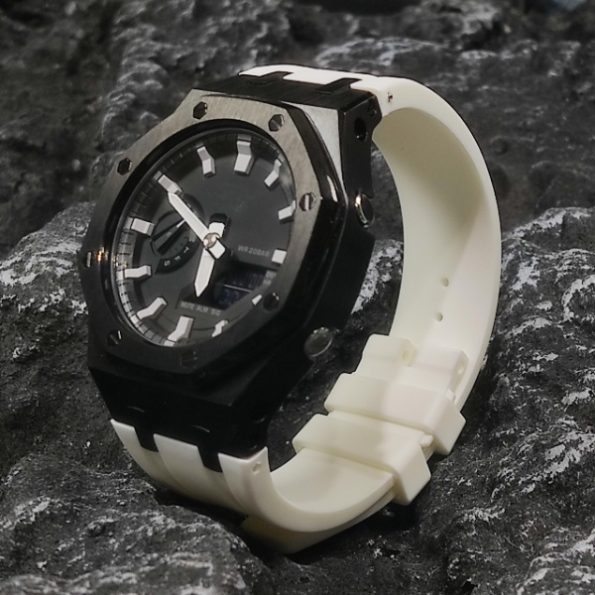 Ga2100 Polish Black Case Black Dial With White Scale White Watch