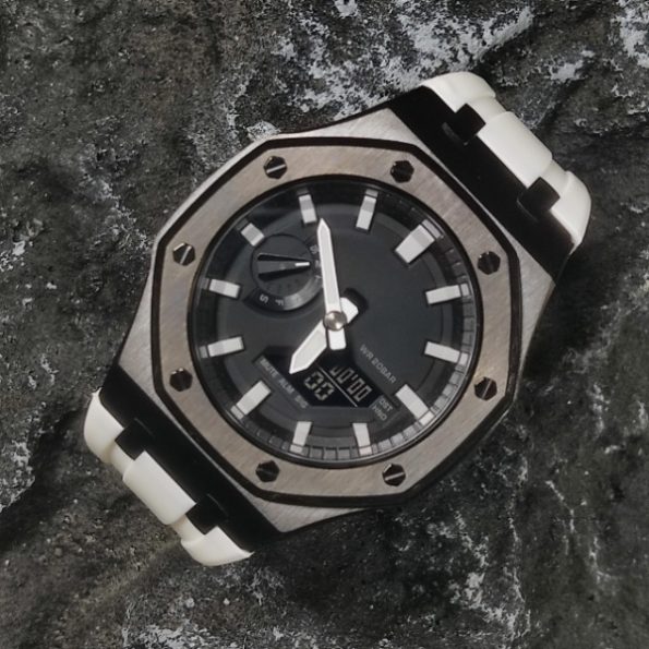 Ga2100 Polish Black Case Black Dial With White Scale White Watch