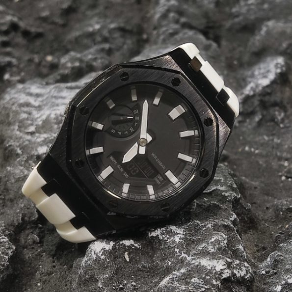 Ga2100 Polish Black Case Black Dial With White Scale White Watch