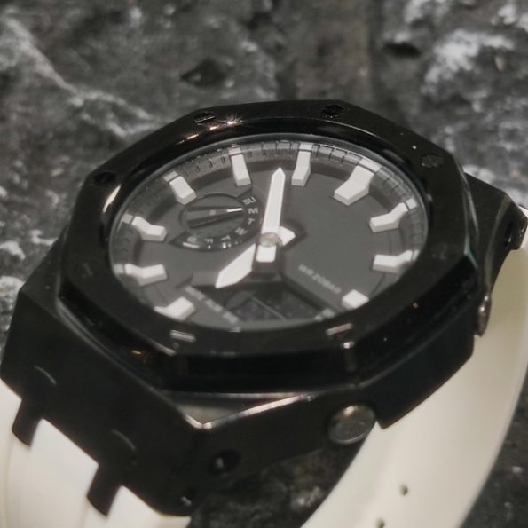 Ga2100 Polish Black Case Black Dial With White Scale White Watch