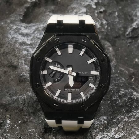 Ga2100 Polish Black Case Black Dial With White Scale White Watch