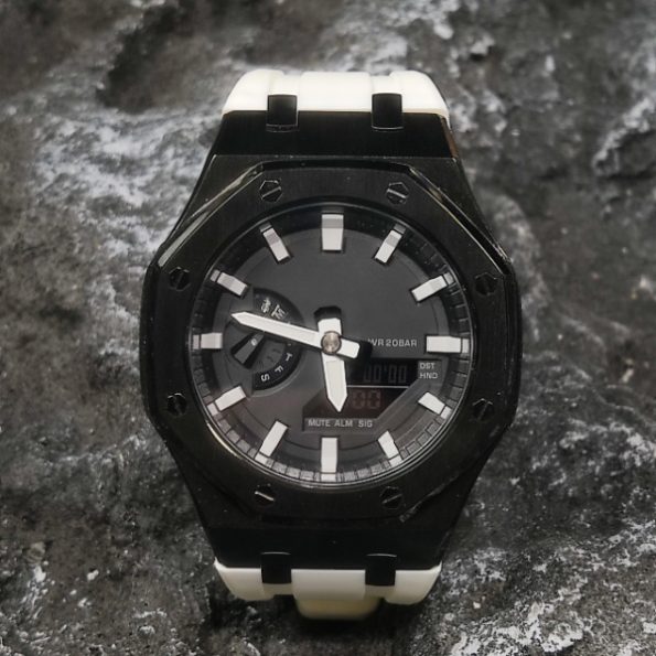 Ga2100 Polish Black Case Black Dial With White Scale White Watch