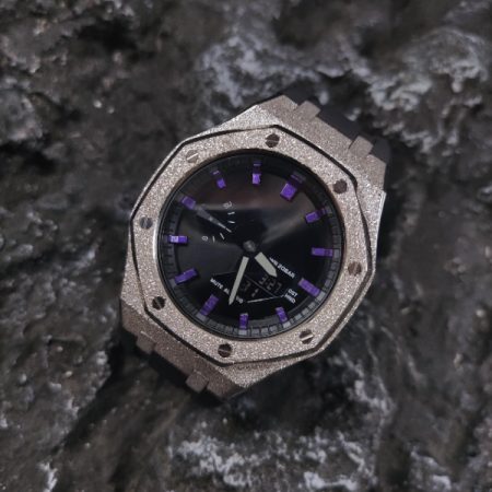 Ga2100 Purple Scale Silver Glitter Case Black Rubber Strap Watch
