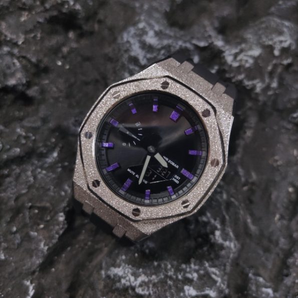 Ga2100 Purple Scale Silver Glitter Case Black Rubber Strap Watch