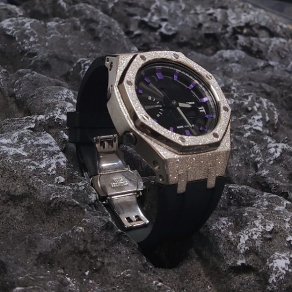 Ga2100 Purple Scale Silver Glitter Case Black Rubber Strap Watch