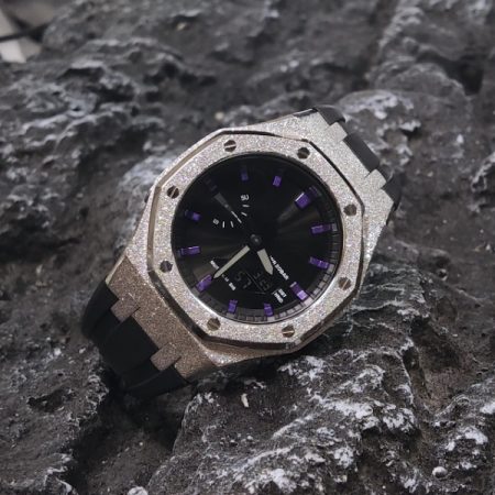 Ga2100 Purple Scale Silver Glitter Case Black Rubber Strap Watch 