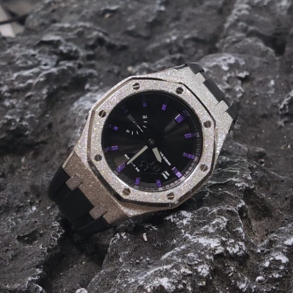 Ga2100 Purple Scale Silver Glitter Case Black Rubber Strap Watch