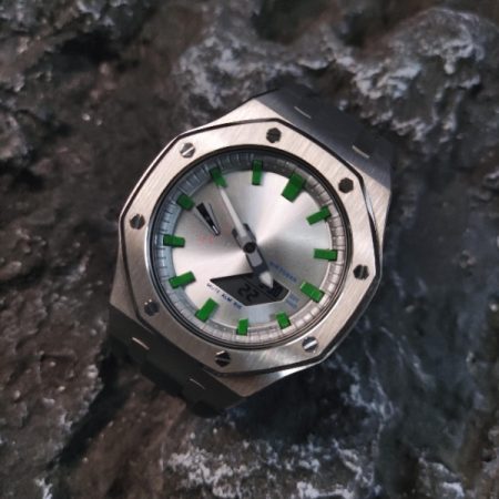 Ga2100 Silver Case Dial With Green Scale Black Rubber Strap