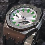 Ga2100 Silver Case Dial With Green Scale Black Rubber Strap